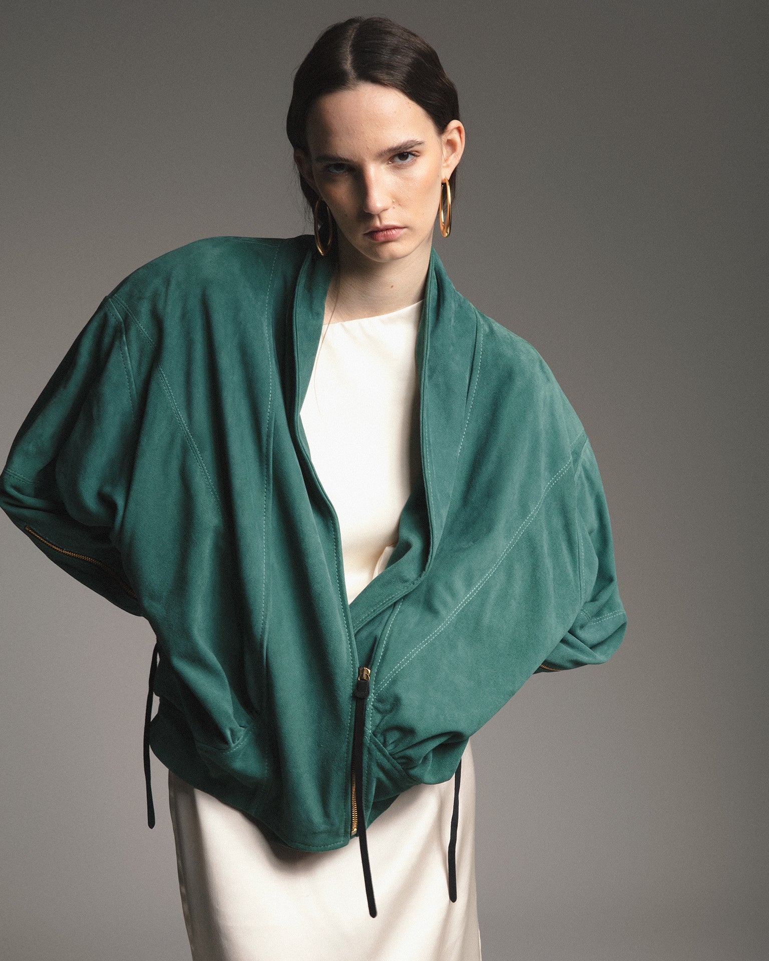 The Virgo Crop Genuine Suede Smeraldo